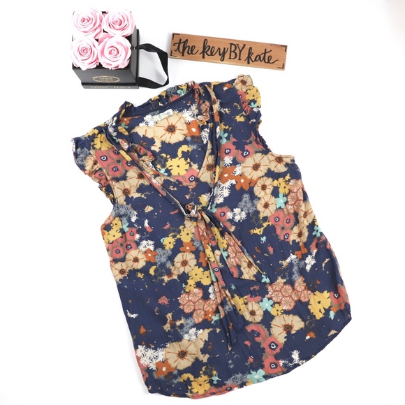 Anthropologie Tops - Anthropologie Odille Floral Tied Neck Blouse Top